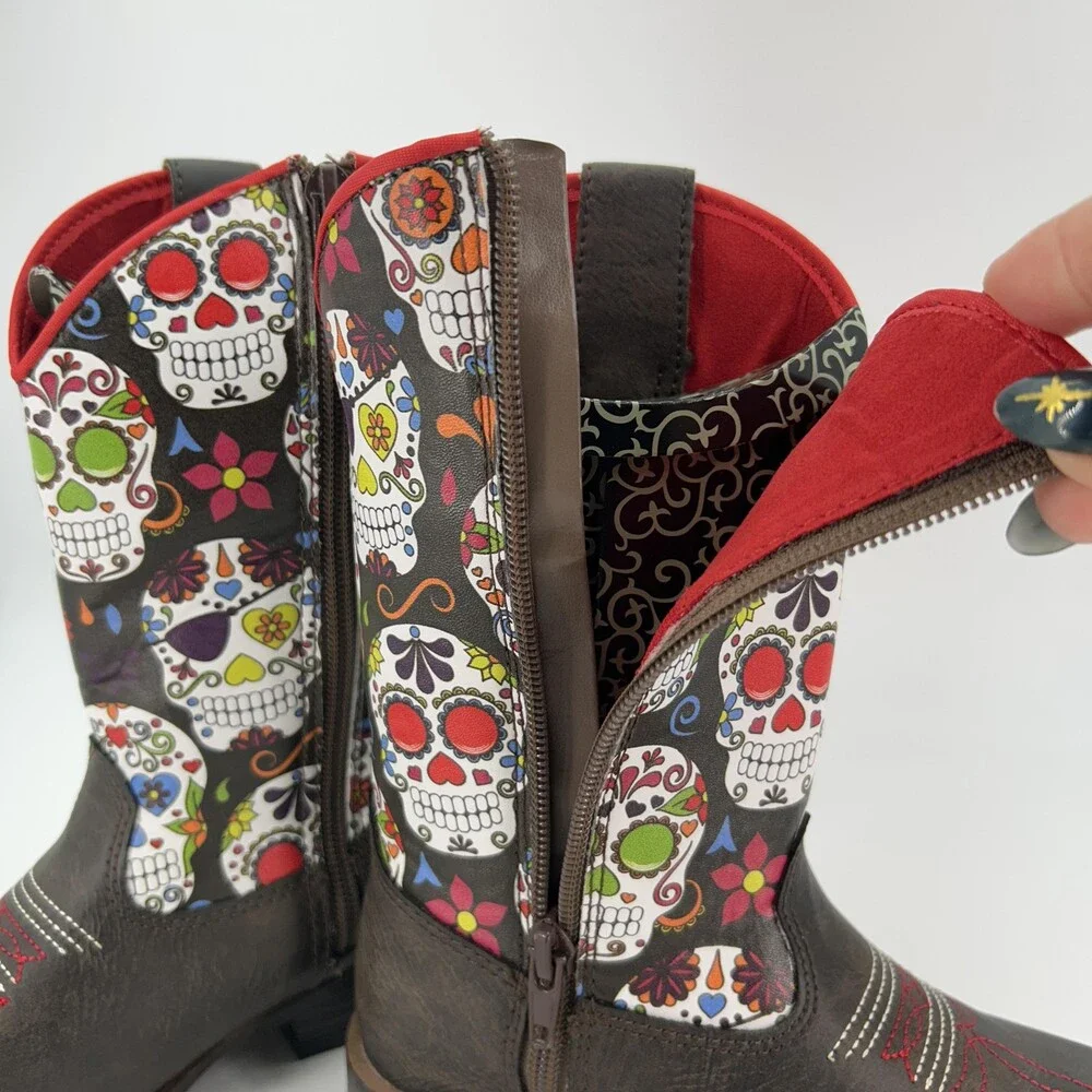 Blazin Roxx Boots Kids Size 10 Destiny Sugar Skull Western Zip Slip Resistant